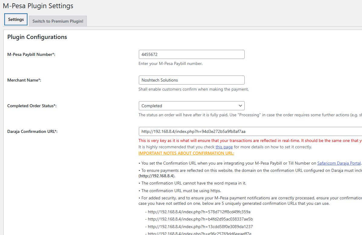 Plugin configuration settings